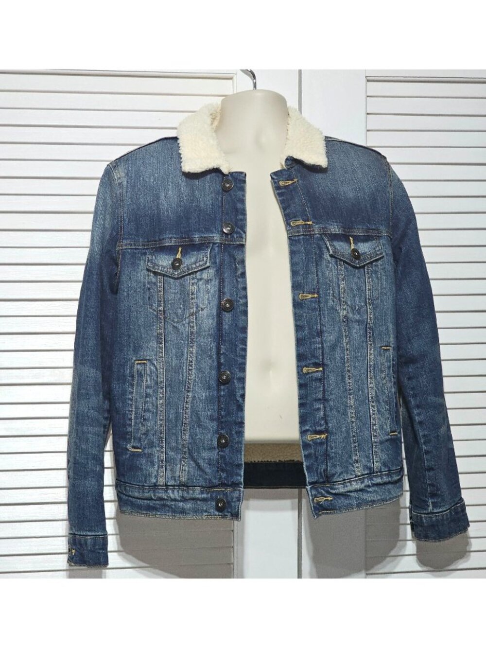 Goodfellow & Co Men's Sanford Wash Sherpa Lined Denim Trucker Jacket Sz S 2897